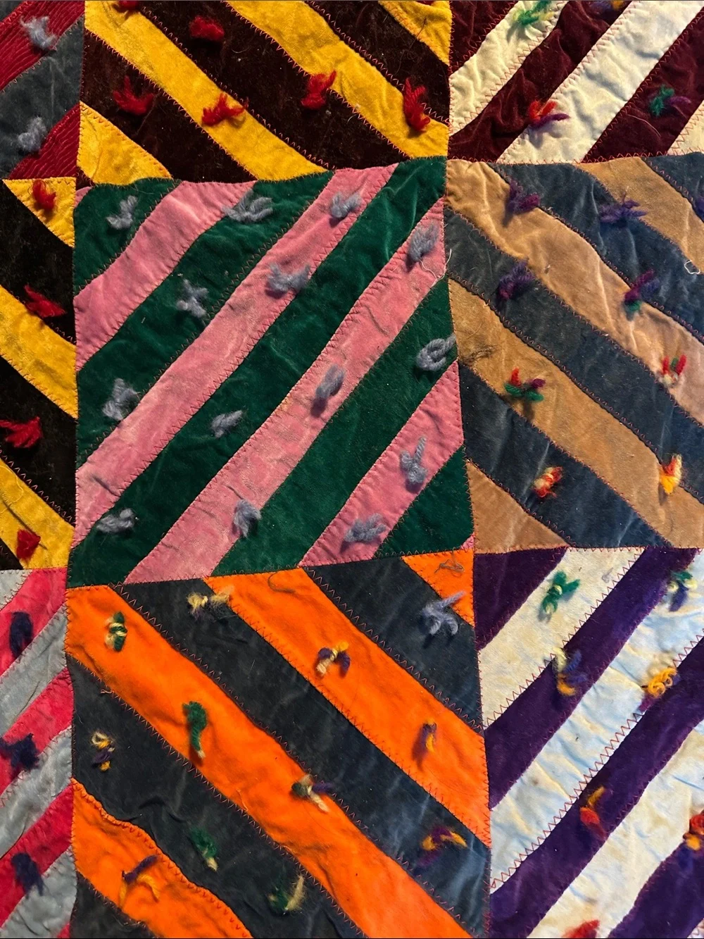 Handmade Multicolor Unique Striped Gypsy Circus Patchwork Quilt/Velvety Throw